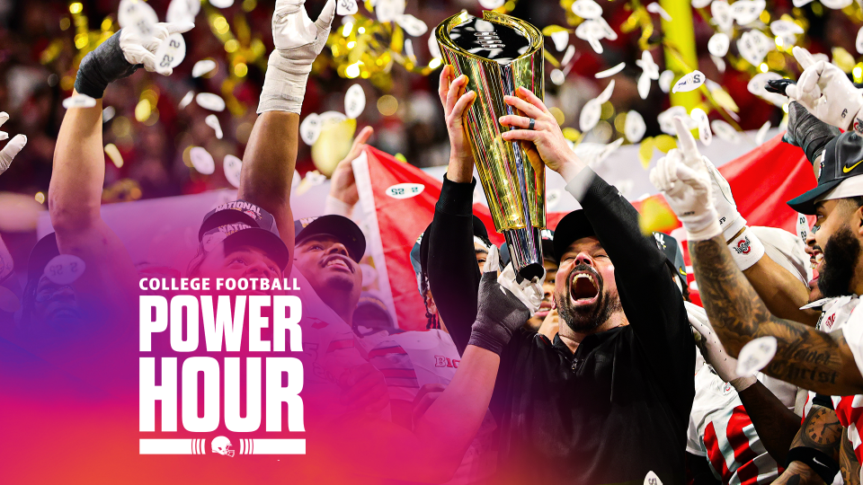 Head coach Ryan Day and the Ohio State Buckeyes hoist the trophy after beating the Notre Dame Fighting Irish 34-23 in the 2025 CFP National Championship. (Photo by Carmen Mandato/Getty Images)