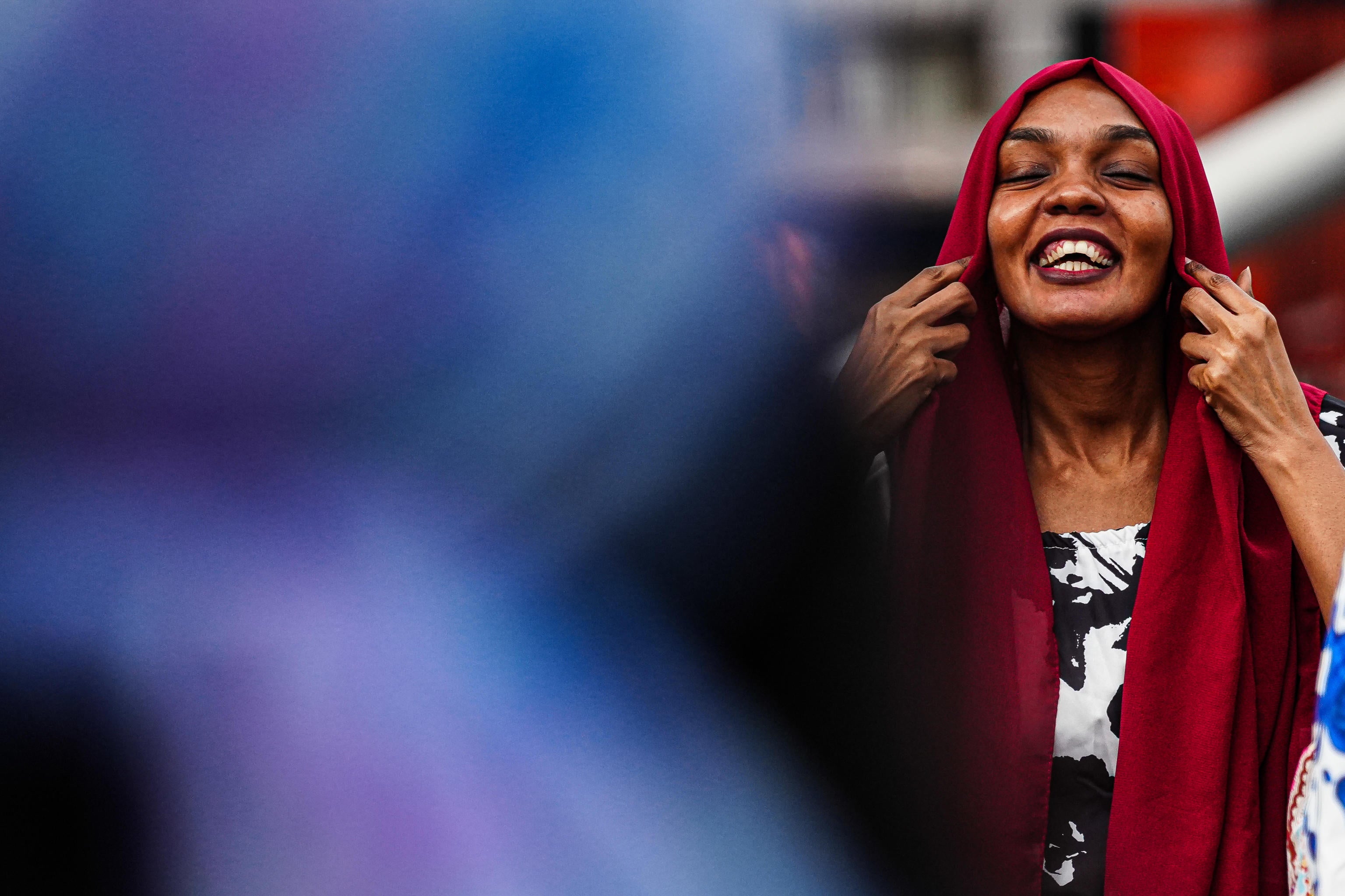 A Muslim woman attends an Eid al-Fitr prayer in Naples, Italy, in 2024