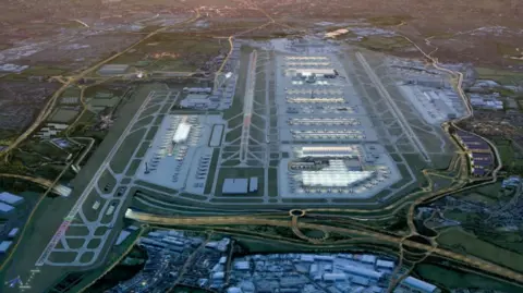 Heathrow Airport An artist's impression showing three runways at Heathrow Airport