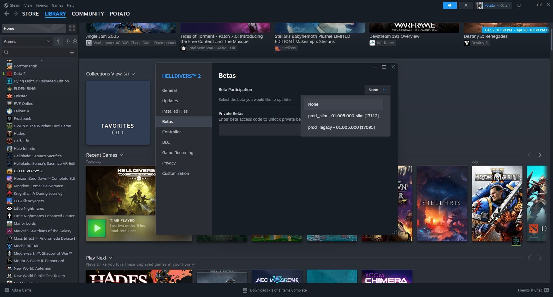 Opt out of all Betas (Image via Steam)